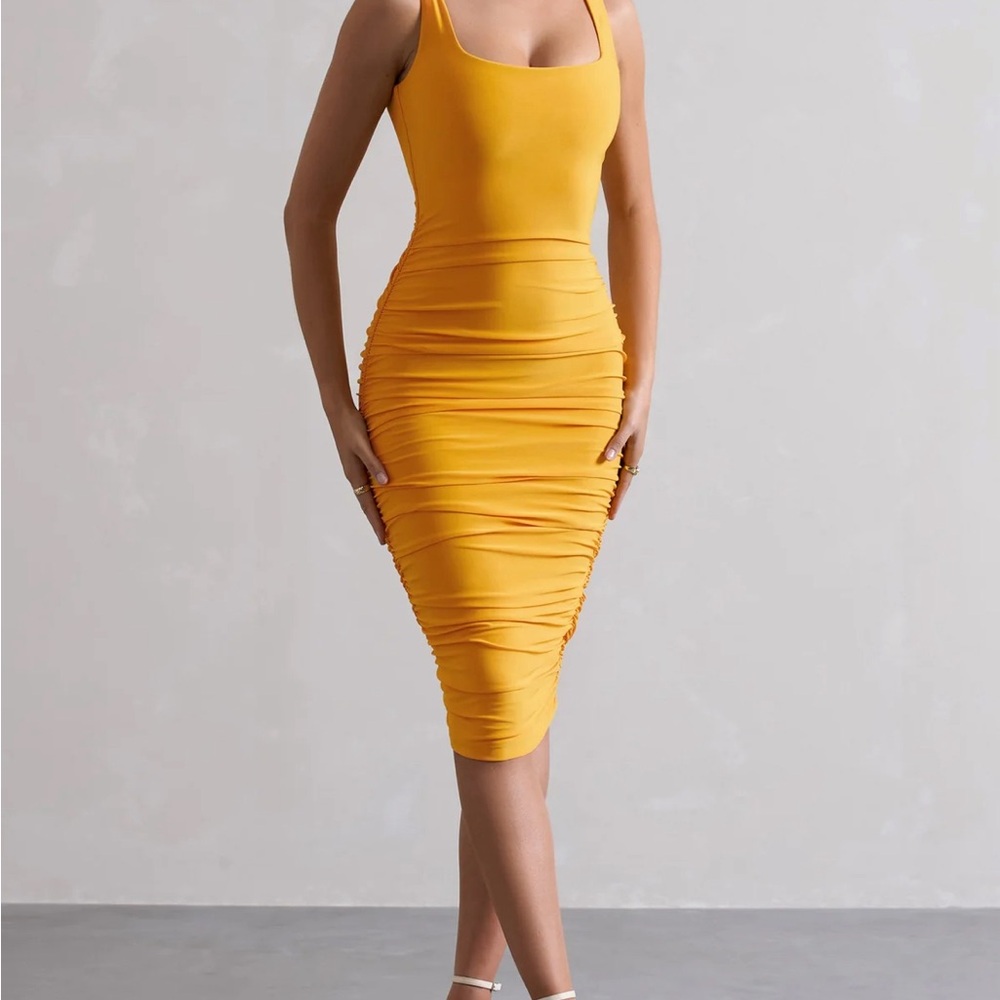 Elegant Yellow Ruched Dress